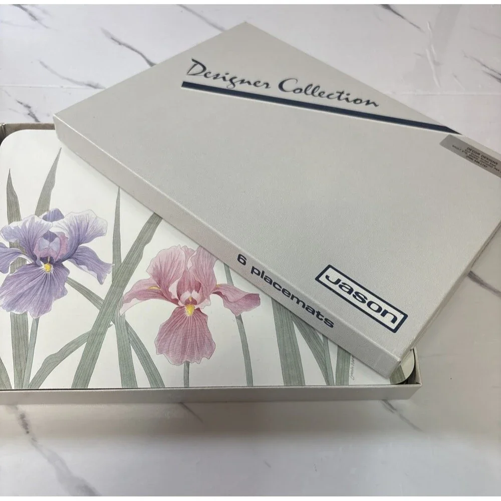 Set of 6 Jason PLACEMATS in Box New Zealand Flowers Iris time Design Vintage